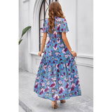 Floral Ruffle Hem Waist Band Color Block Dress - MVTFASHION.COM