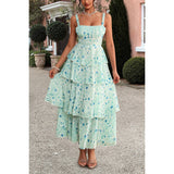 Floral Sleeveless Tie Back Tiered Full Dress - MVTFASHION.COM