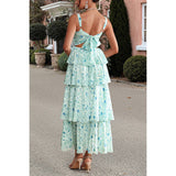 Floral Sleeveless Tie Back Tiered Full Dress - MVTFASHION.COM