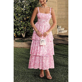 Floral Sleeveless Tie Back Tiered Full Dress - MVTFASHION.COM