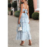 Floral Sleeveless Tie Back Tiered Full Dress - MVTFASHION.COM