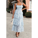 Floral Sleeveless Tie Back Tiered Full Dress - MVTFASHION.COM