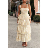 Floral Sleeveless Tie Back Tiered Full Dress - MVTFASHION.COM