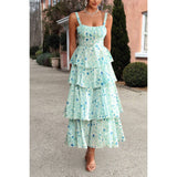 Floral Sleeveless Tie Back Tiered Full Dress - MVTFASHION.COM