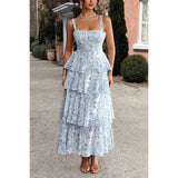 Floral Sleeveless Tie Back Tiered Full Dress - MVTFASHION.COM