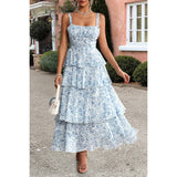 Floral Sleeveless Tie Back Tiered Full Dress - MVTFASHION.COM