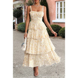 Floral Sleeveless Tie Back Tiered Full Dress - MVTFASHION.COM