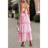 Floral Sleeveless Tie Back Tiered Full Dress - MVTFASHION.COM
