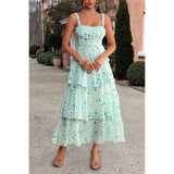 Floral Sleeveless Tie Back Tiered Full Dress - MVTFASHION.COM
