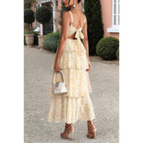 Floral Sleeveless Tie Back Tiered Full Dress - MVTFASHION.COM