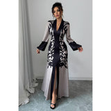 Floral V Neck Fit Long Lantern Sleeve Dress - MVTFASHION.COM
