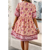 Floral V Neck High Waist Tassel Ruffle Dress - MVTFASHION.COM