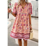 Floral V Neck High Waist Tassel Ruffle Dress - MVTFASHION.COM