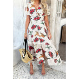 Floral V Neck Short Sleeve Tied Wrap Dress - MVTFASHION.COM