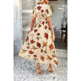 Floral V Neck Short Sleeve Tied Wrap Dress - MVTFASHION.COM