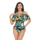 Flounce Sleeveless Off Shoulder Floral Swimsuit - MVTFASHION.COM