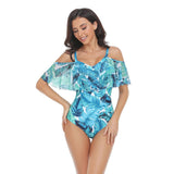 Flounce Sleeveless Off Shoulder Floral Swimsuit - MVTFASHION.COM