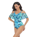 Flounce Sleeveless Off Shoulder Floral Swimsuit - MVTFASHION.COM