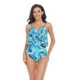 Flounce Sleeveless Off Shoulder Floral Swimsuit - MVTFASHION.COM
