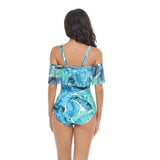 Flounce Sleeveless Off Shoulder Floral Swimsuit - MVTFASHION.COM