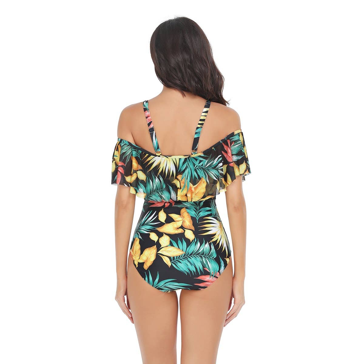 Flounce Sleeveless Off Shoulder Floral Swimsuit - MVTFASHION.COM