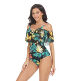 Flounce Sleeveless Off Shoulder Floral Swimsuit - MVTFASHION.COM