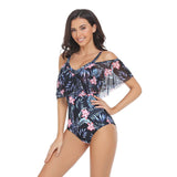 Flounce Sleeveless Off Shoulder Floral Swimsuit - MVTFASHION.COM