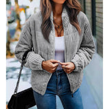 Fuzzy Pocket Zipper Strip Coat Jacket - MVTFASHION.COM