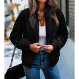 Fuzzy Pocket Zipper Strip Coat Jacket - MVTFASHION.COM