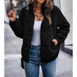 Fuzzy Pocket Zipper Strip Coat Jacket - MVTFASHION.COM