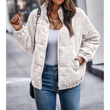 Fuzzy Pocket Zipper Strip Coat Jacket - MVTFASHION.COM