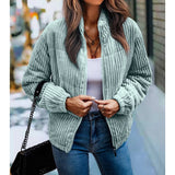 Fuzzy Pocket Zipper Strip Coat Jacket - MVTFASHION.COM