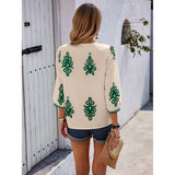 Geo Print V Neck Loose Puff Sleeves Blouse - MVTFASHION.COM