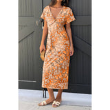 Geometric Print Twist Design Short Sleeve Fit Dress - MVTFASHION.COM