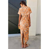 Geometric Print Twist Design Short Sleeve Fit Dress - MVTFASHION.COM