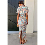 Geometric Print Twist Design Short Sleeve Fit Dress - MVTFASHION.COM