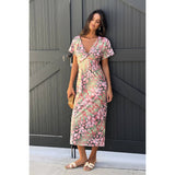 Geometric Print Twist Design Short Sleeve Fit Dress - MVTFASHION.COM