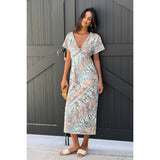 Geometric Print Twist Design Short Sleeve Fit Dress - MVTFASHION.COM