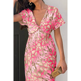 Geometric Print Twist Design Short Sleeve Fit Dress - MVTFASHION.COM