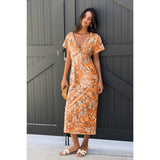 Geometric Print Twist Design Short Sleeve Fit Dress - MVTFASHION.COM