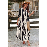 Graphic Print Button Down Loose Fit Long Dress - MVTFASHION.COM