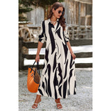 Graphic Print Button Down Loose Fit Long Dress - MVTFASHION.COM