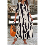 Graphic Print Button Down Loose Fit Long Dress - MVTFASHION.COM