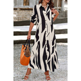 Graphic Print Button Down Loose Fit Long Dress - MVTFASHION.COM