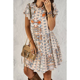 Graphic Print Color Block Scoop Neck Loose Fit Dress - MVTFASHION.COM