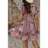 Graphic Print Color Block Scoop Neck Loose Fit Dress - MVTFASHION.COM