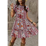 Graphic Print Color Block Scoop Neck Loose Fit Dress - MVTFASHION.COM