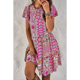 Graphic Print Color Block Scoop Neck Loose Fit Dress - MVTFASHION.COM