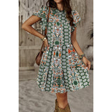 Graphic Print Color Block Scoop Neck Loose Fit Dress - MVTFASHION.COM