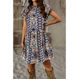 Graphic Print Color Block Scoop Neck Loose Fit Dress - MVTFASHION.COM